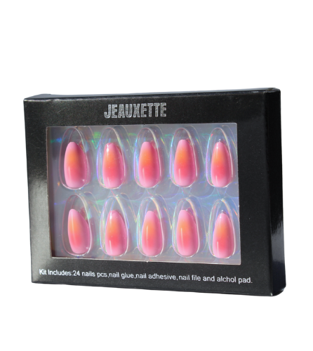 Box of Jeauxette nail art kit with pink and orange gradient aura nails on a white background