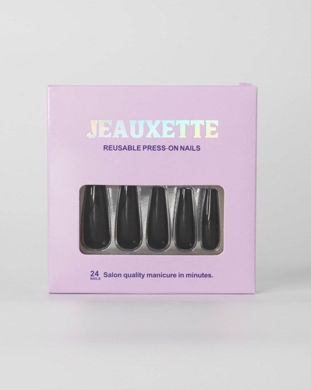 Jeauxette reusable black press-on nails packaging