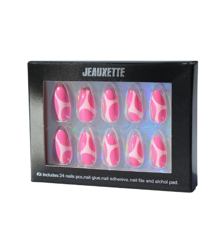 Box of JEAUXETTE nail art kit with pink and white striped nails on a white background