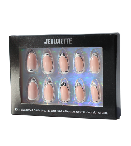 nude Press-on nail kit with zebra print on the edges