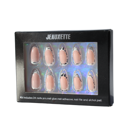 nude Press-on nail kit with zebra print on the edges